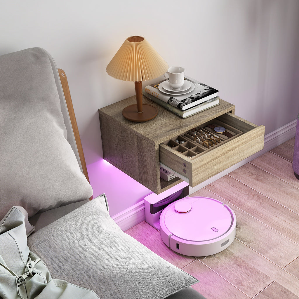 Set 2 Comodini Sospesi con LED RGB e Cassetto