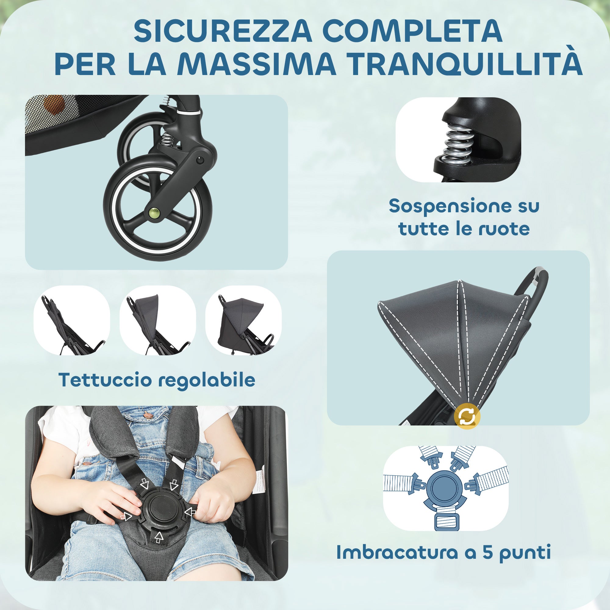Passeggino Leggero e Pieghevole 0-3 Anni con Schienale Regolabile e Capottina