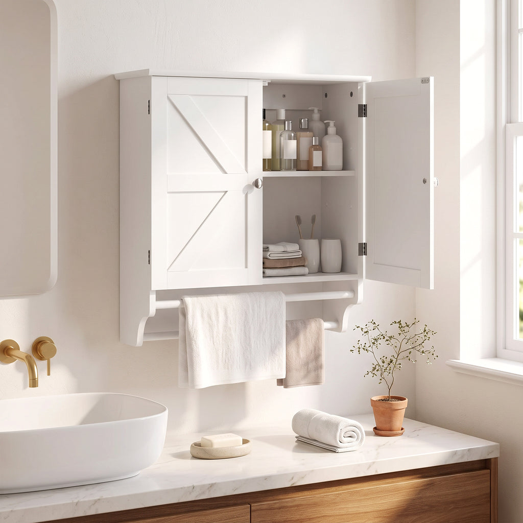 Mobiletto Bagno Pensile con 2 Ante e Portasciugamani
