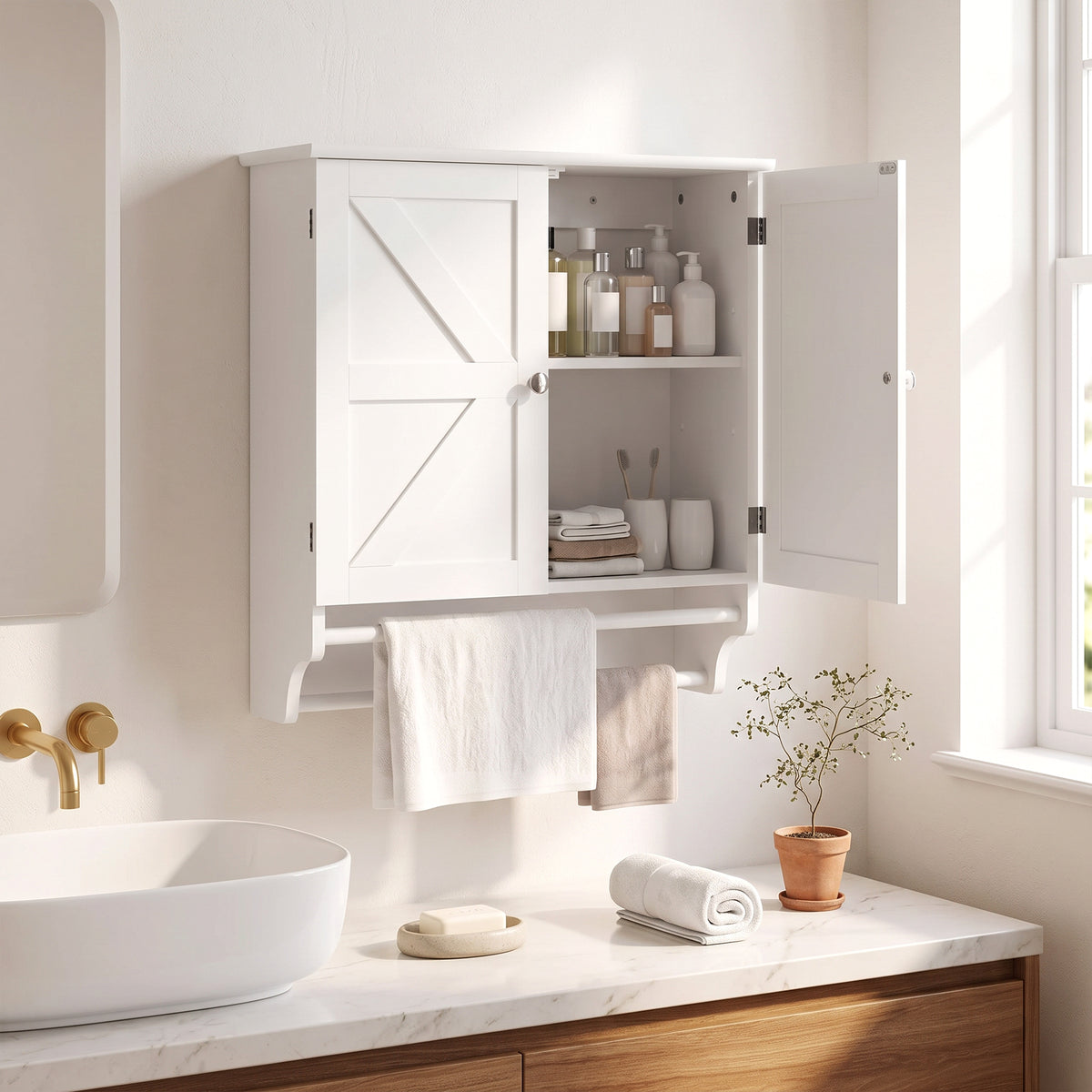 Mobiletto Bagno Pensile con 2 Ante e Portasciugamani