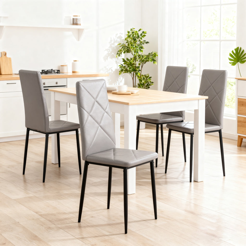 Set 4 Sedie da Pranzo in Finta Pelle Grigia