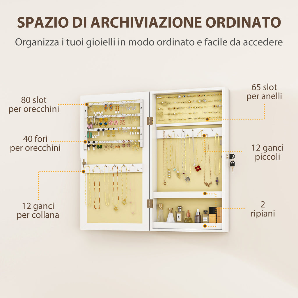 Mobiletto Portagioie da Parete con Specchio Bianco