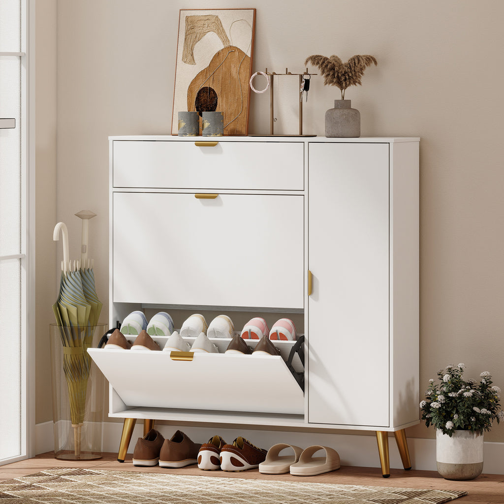 Scarpiera Bianca per 12 Paia con 2 Cassetti Ribaltabili