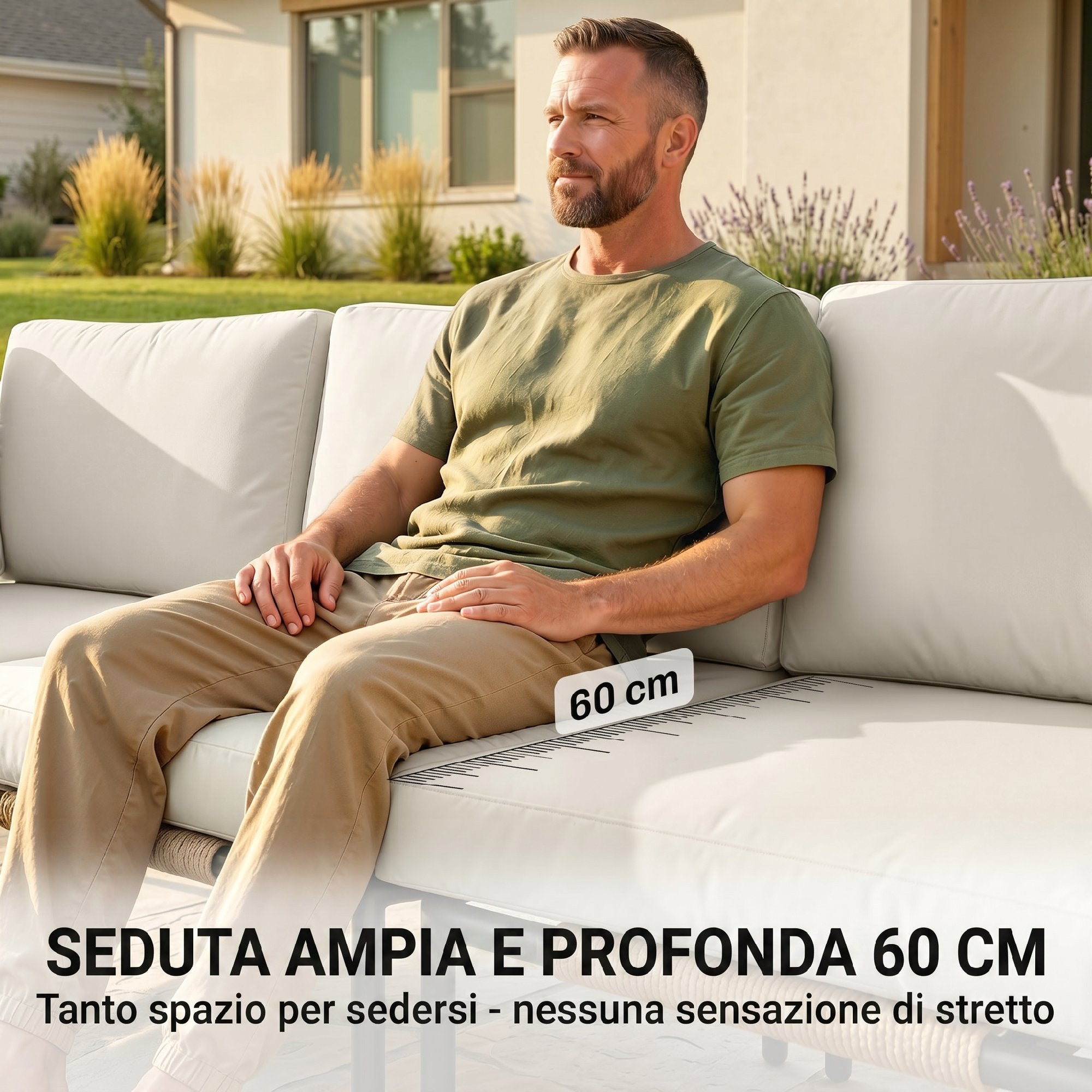 Set Salotto da Giardino 5 Pezzi in Rattan Componibile con Cuscini Cachi
