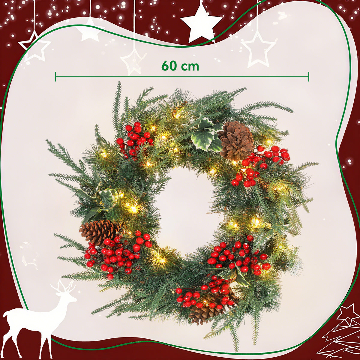 Ghirlanda Natalizia 60 cm con Luci LED e TIMER