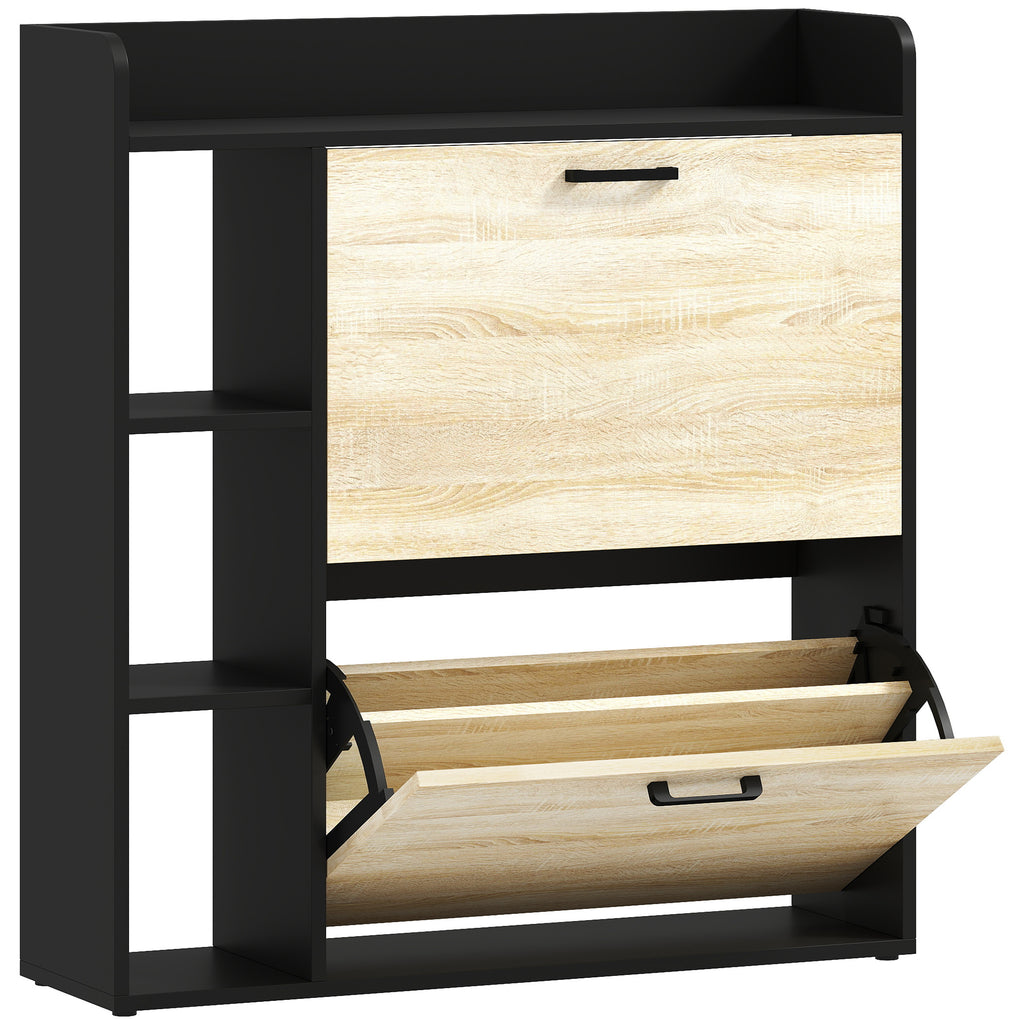 Scarpiera Slim Nera con 2 Cassetti e 3 Vani Aperti