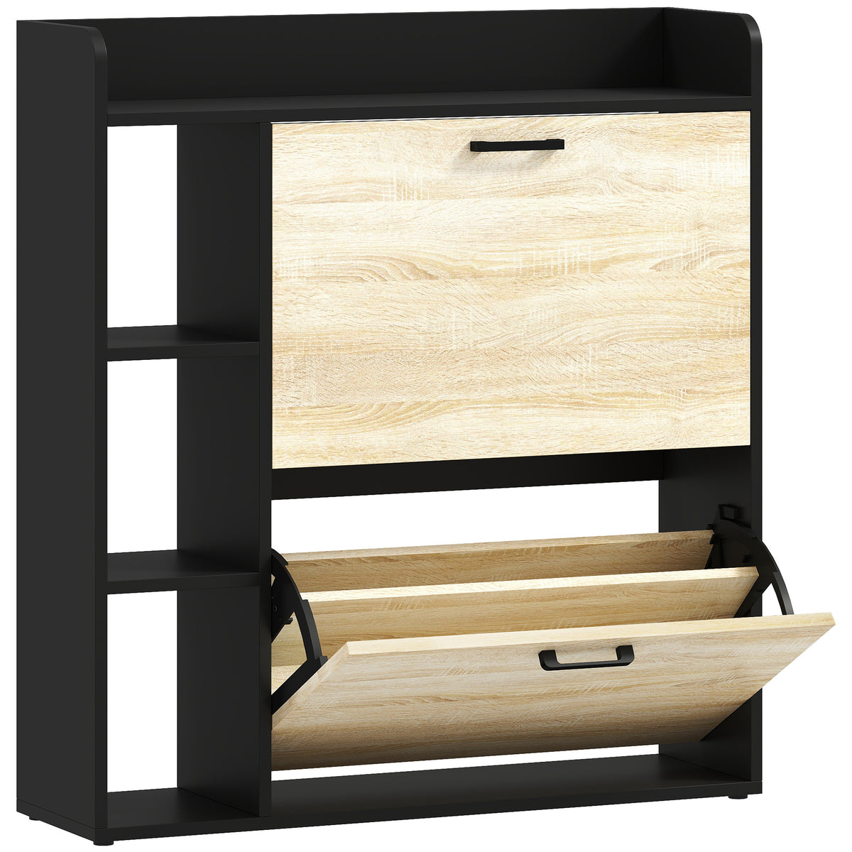 Scarpiera Slim Nera con 2 Cassetti e 3 Vani Aperti