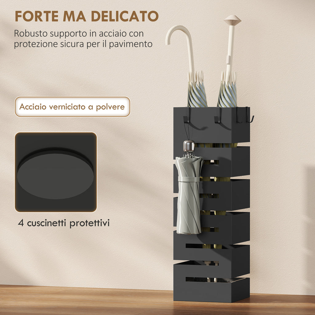 Portaombrelli in Metallo con Ganci e Vaschetta
