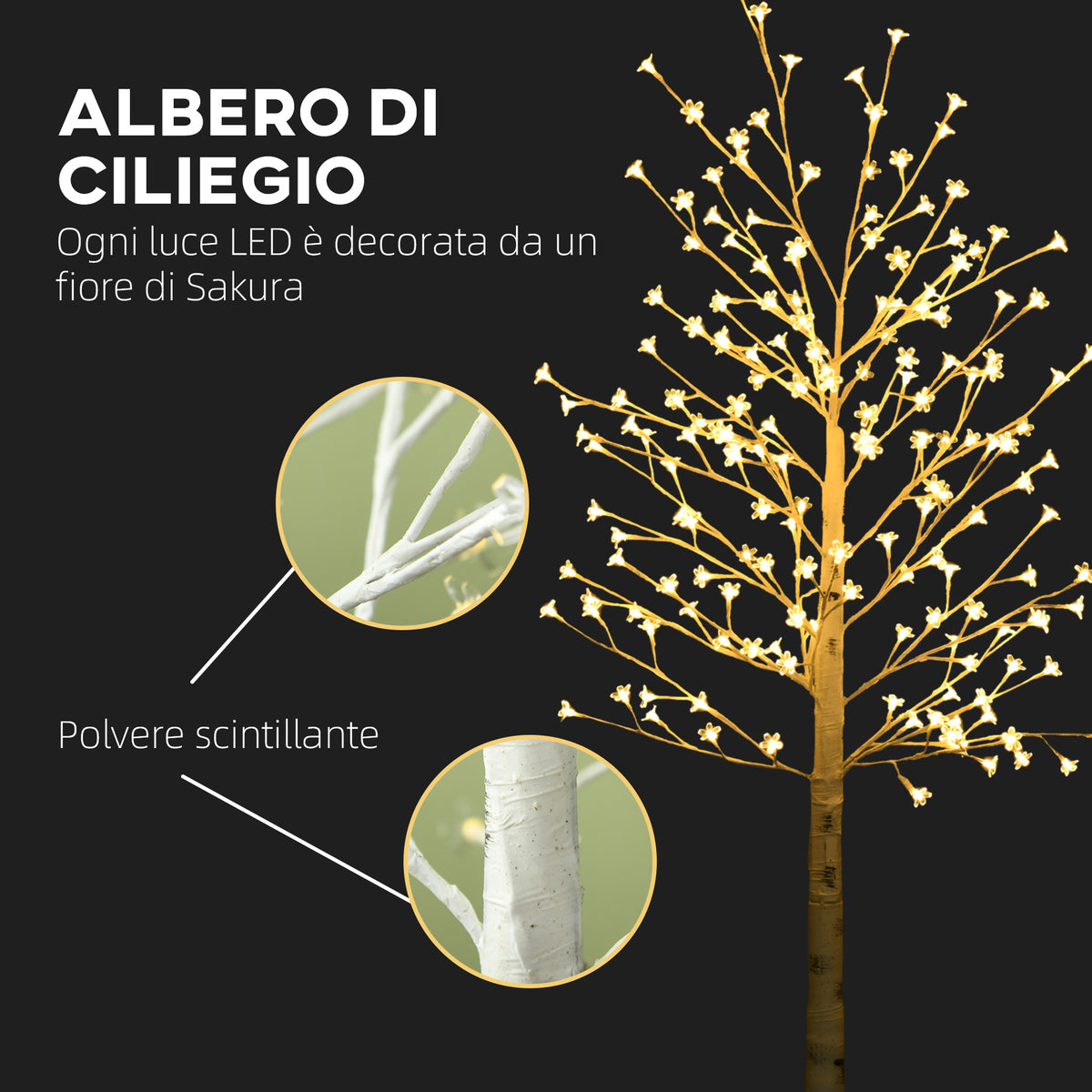 Albero Luminoso di ciliegio 180 cm con 180 LED