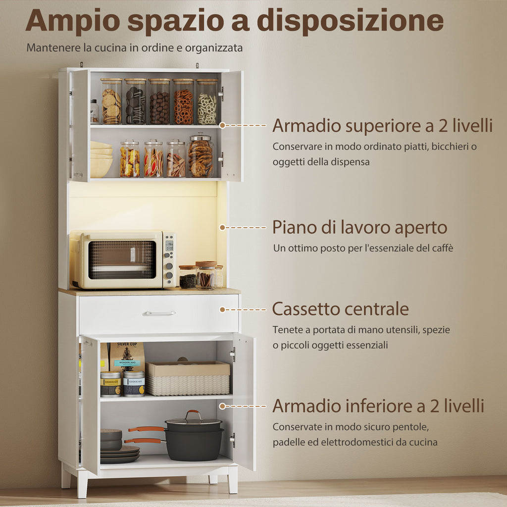 Credenza Moderna con Luci LED, Prese Elettriche e USB, 2 Armadietti e Cassetto