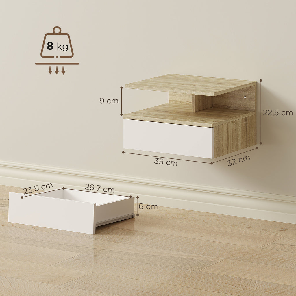 Set 2 Comodini Sospesi Rovere e Bianco