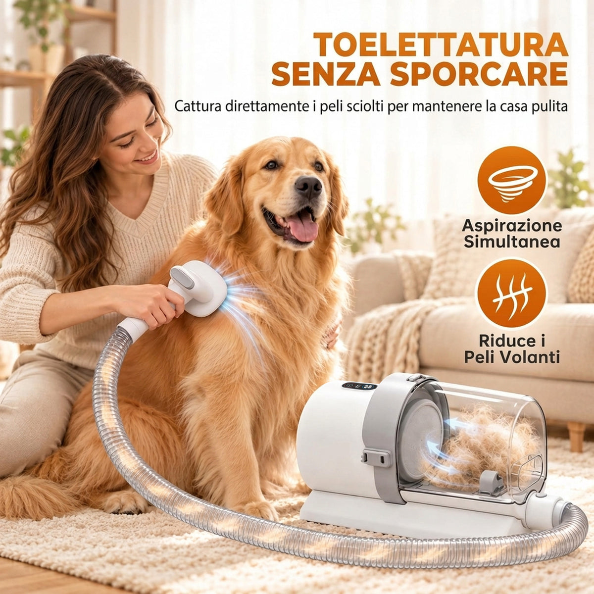Kit Toelettatura 5 in 1 per Cani e Gatti con Aspirapolvere