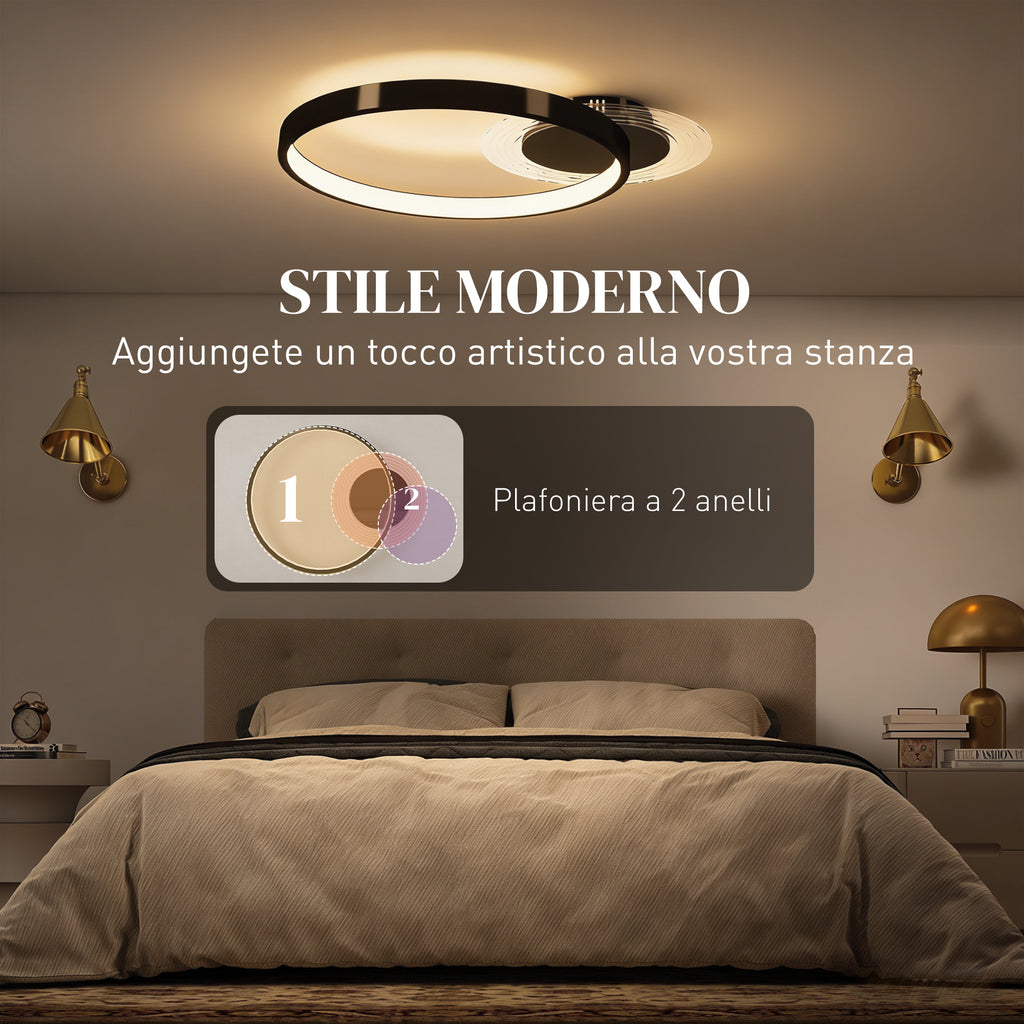 Plafoniera LED Moderna a 2 Anelli Nera 30W