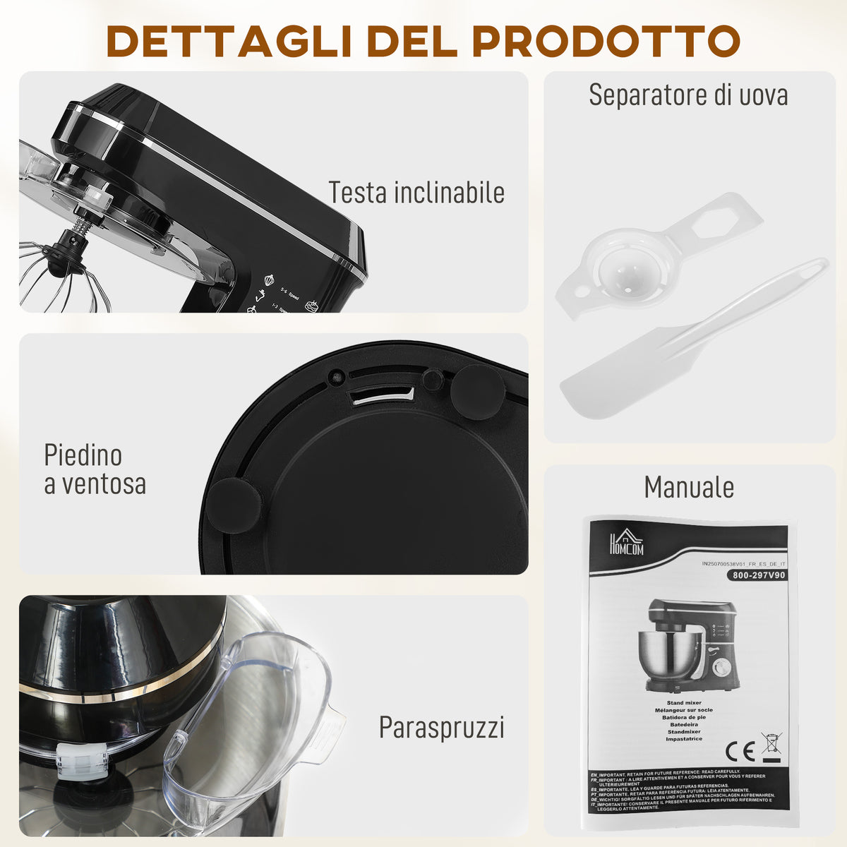 Impastatrice Planetaria 1400W con Ciotola 7 L e 6 Velocità