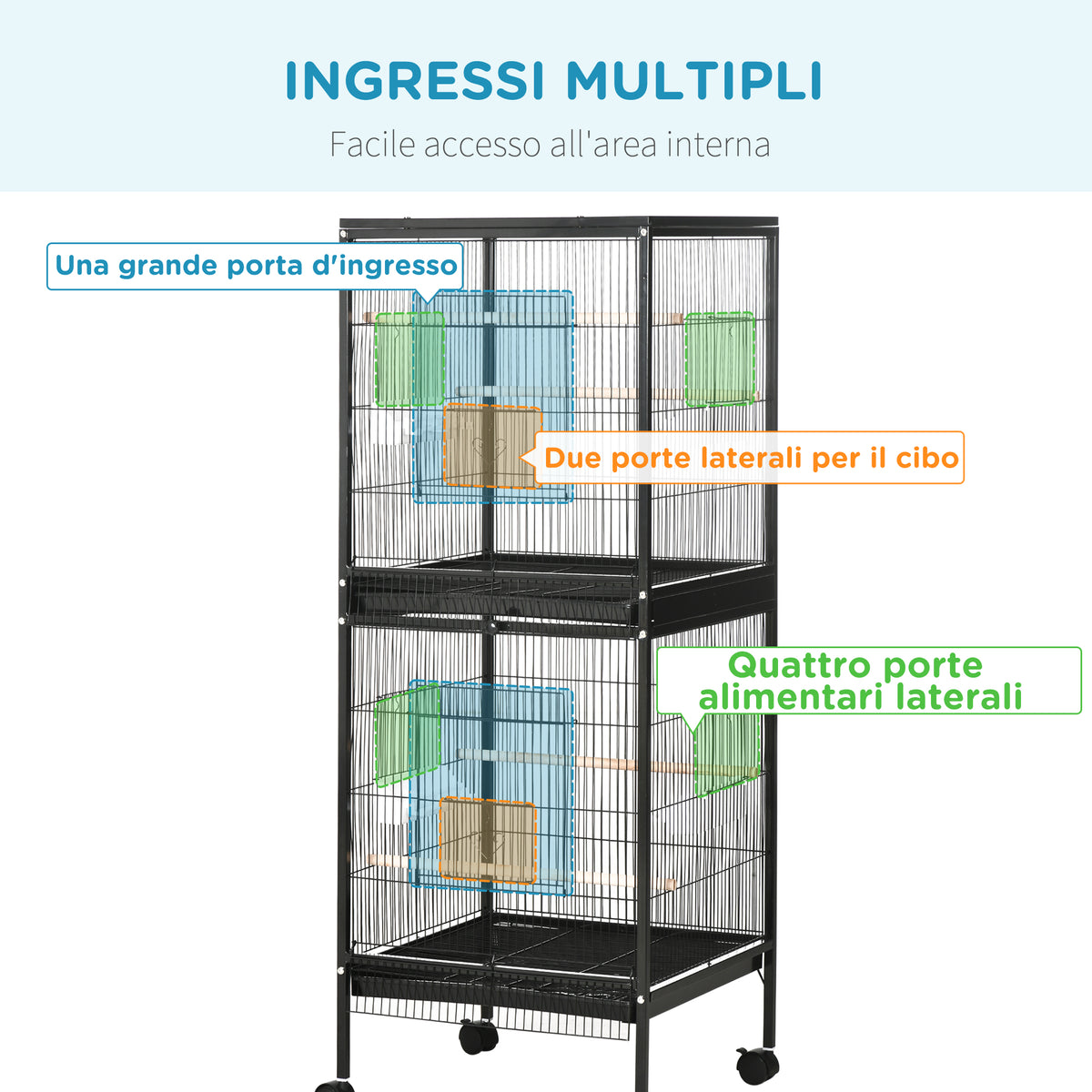 Voliera per Uccelli da Interno con Ruote e Vassoi