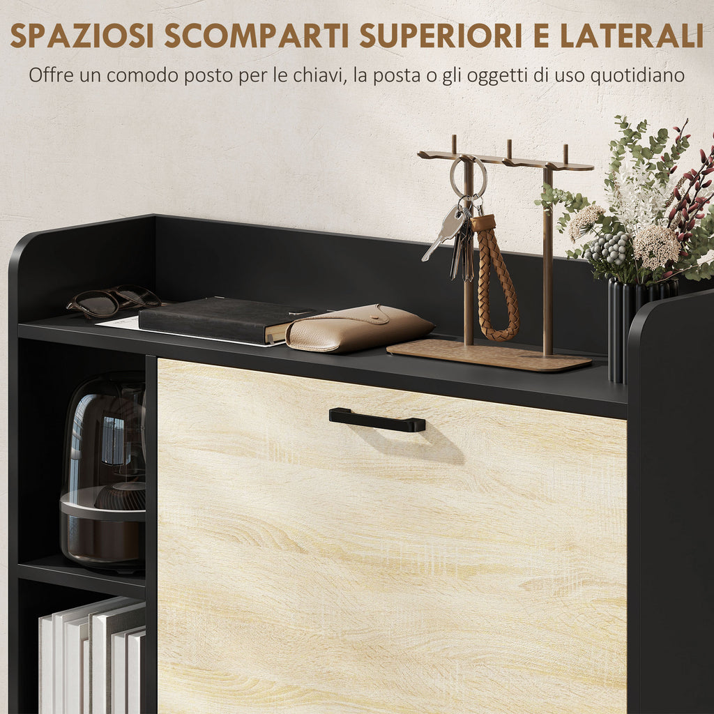 Scarpiera Slim Nera con 2 Cassetti e 3 Vani Aperti