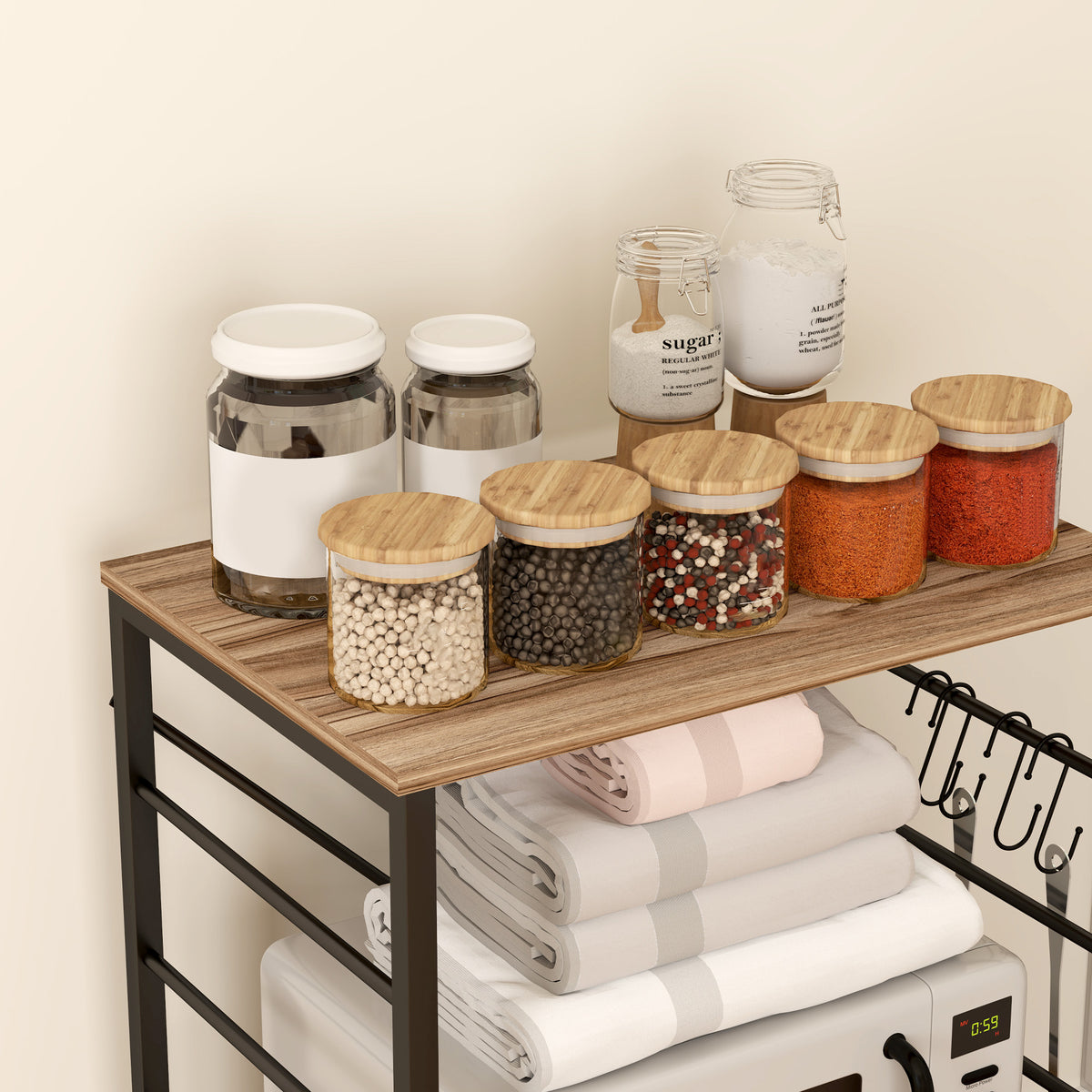 Scaffale da Cucina Industriale con Ruote e 4 Ganci