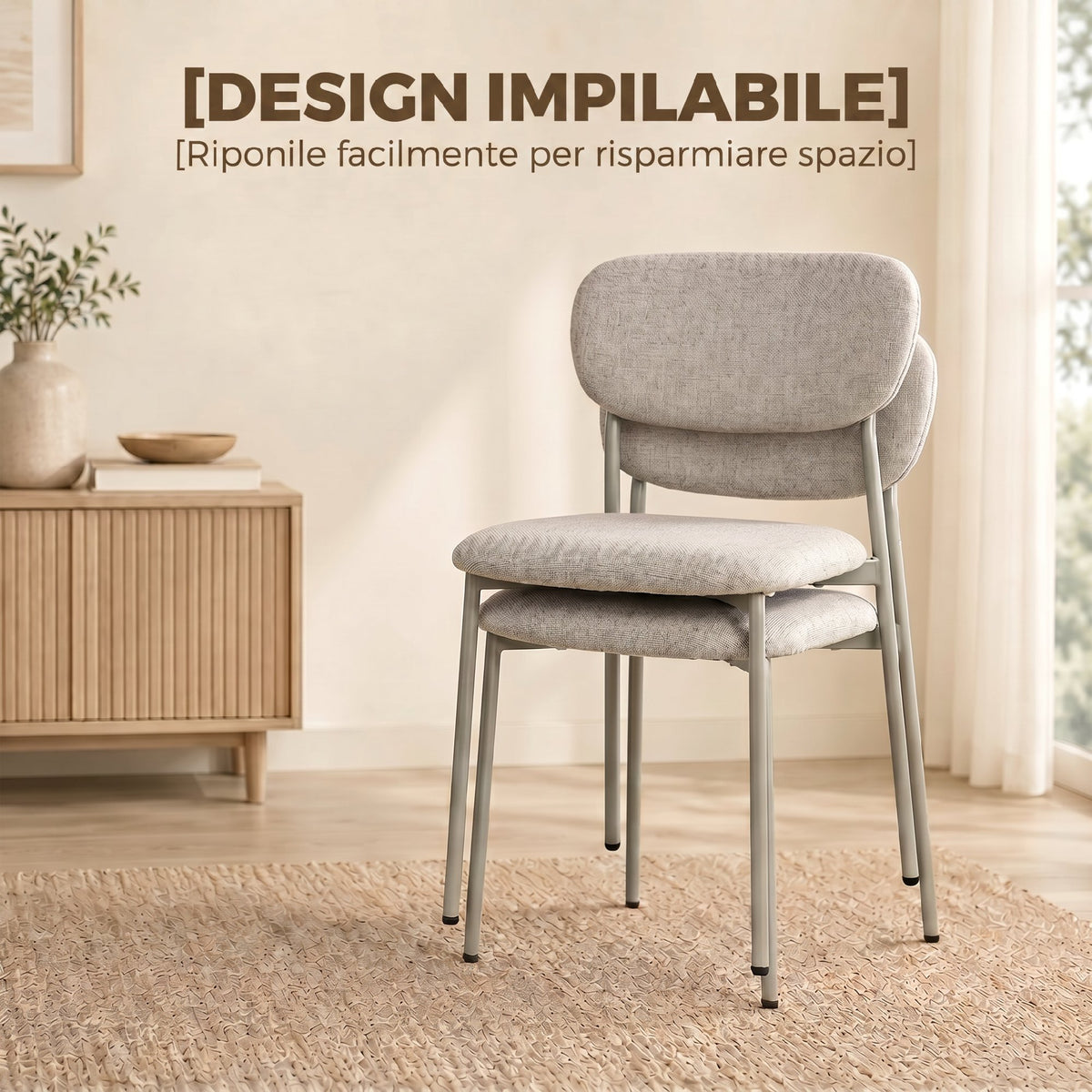 Set 2 Sedie da Pranzo Impilabili Marrone Chiaro