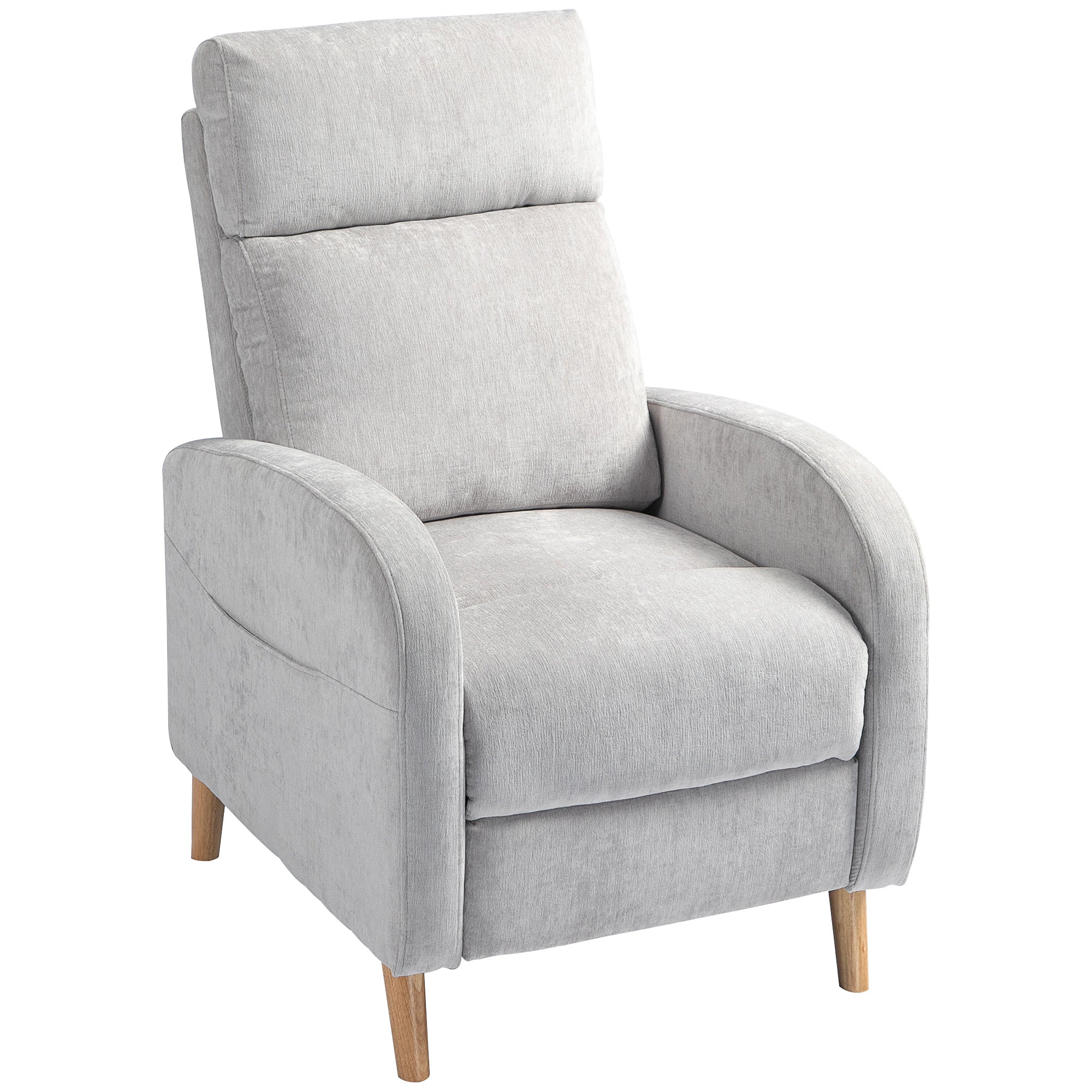 Poltrona Relax Reclinabile fino a 150° con Poggiapiedi in Tessuto Effetto Lino Grigio Chiaro