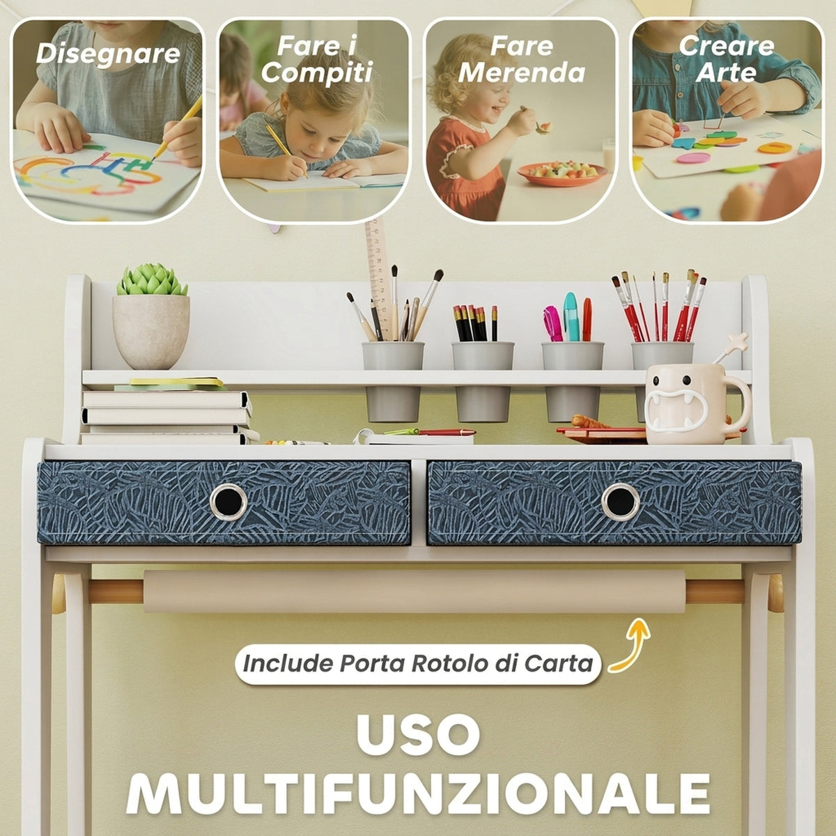 Scrivania con Sedia per Bambini e 2 Cassetti