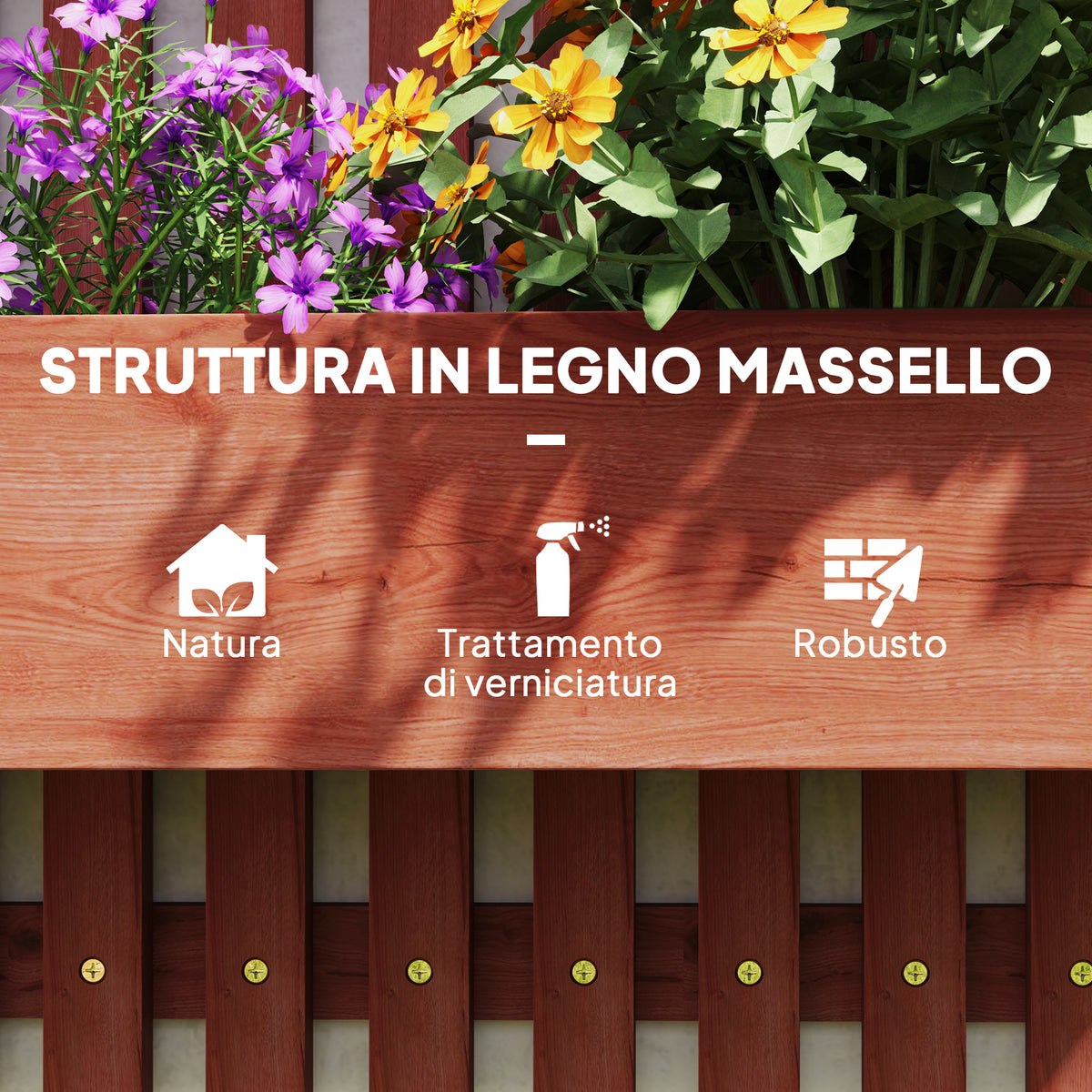 Fioriera Verticale in Legno con 3 Vasi Rimovibili