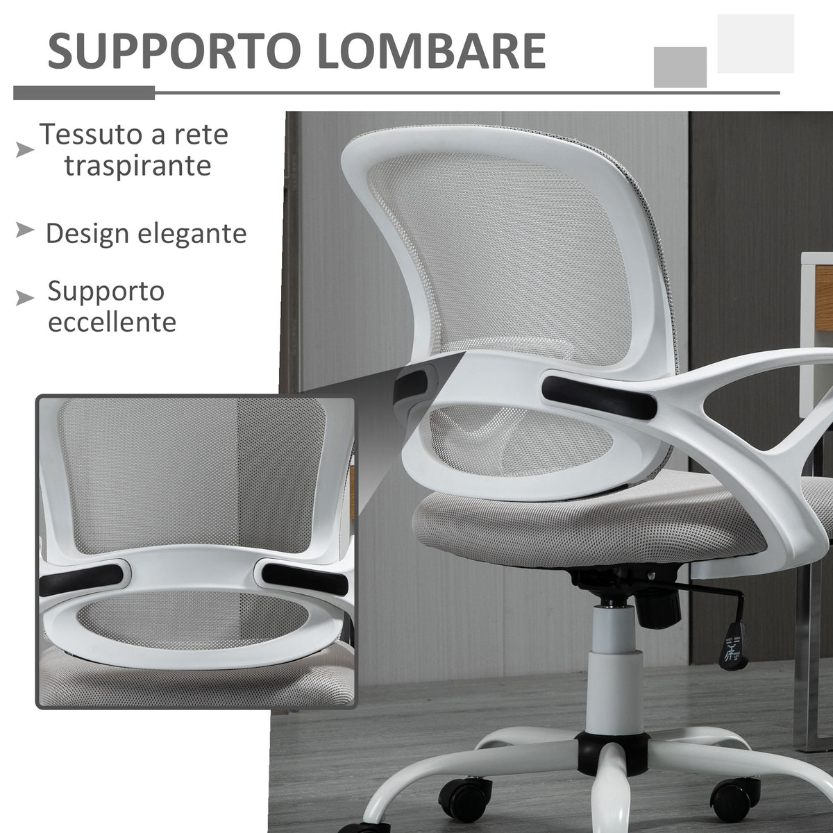 Sedia Ergonomica da Ufficio Grigia in Rete Regolabile