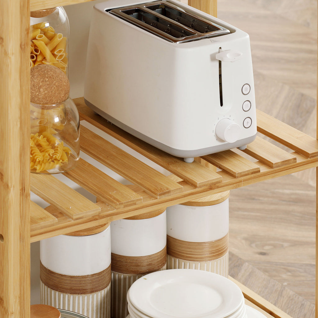 Carrello da Cucina in Bambù con Piano in Acciaio Inox