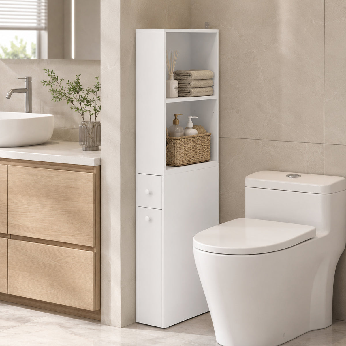 Mobiletto Bagno Slim Bianco con Ruote e Cassetto