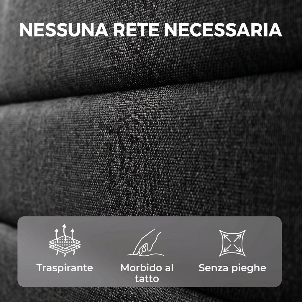 Letto Matrimoniale in Tessuto Effetto Lino con Testiera Regolabile Nero