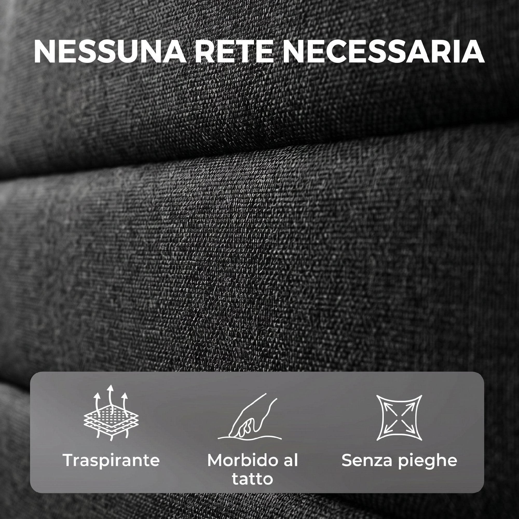 Letto Matrimoniale in Tessuto Effetto Lino con Testiera Regolabile Nero