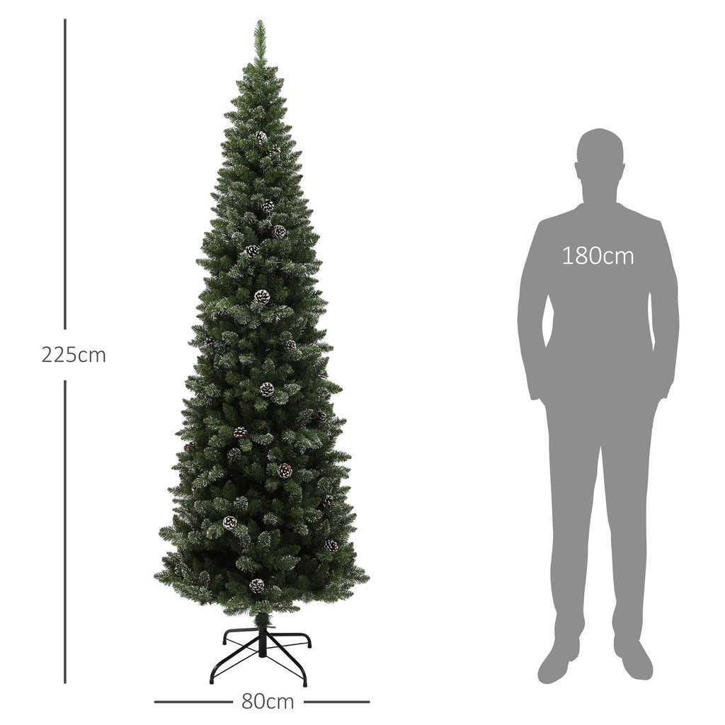 Albero di Natale Innevato 225 cm con 980 Rami e Pigne
