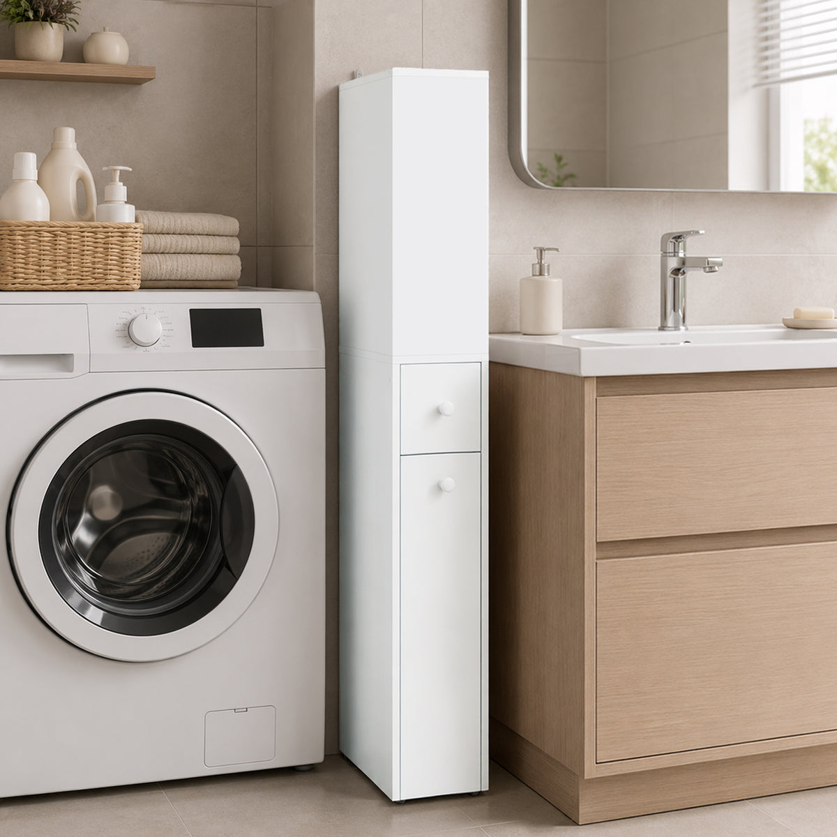 Mobiletto Bagno Slim Bianco con Ruote e Cassetto