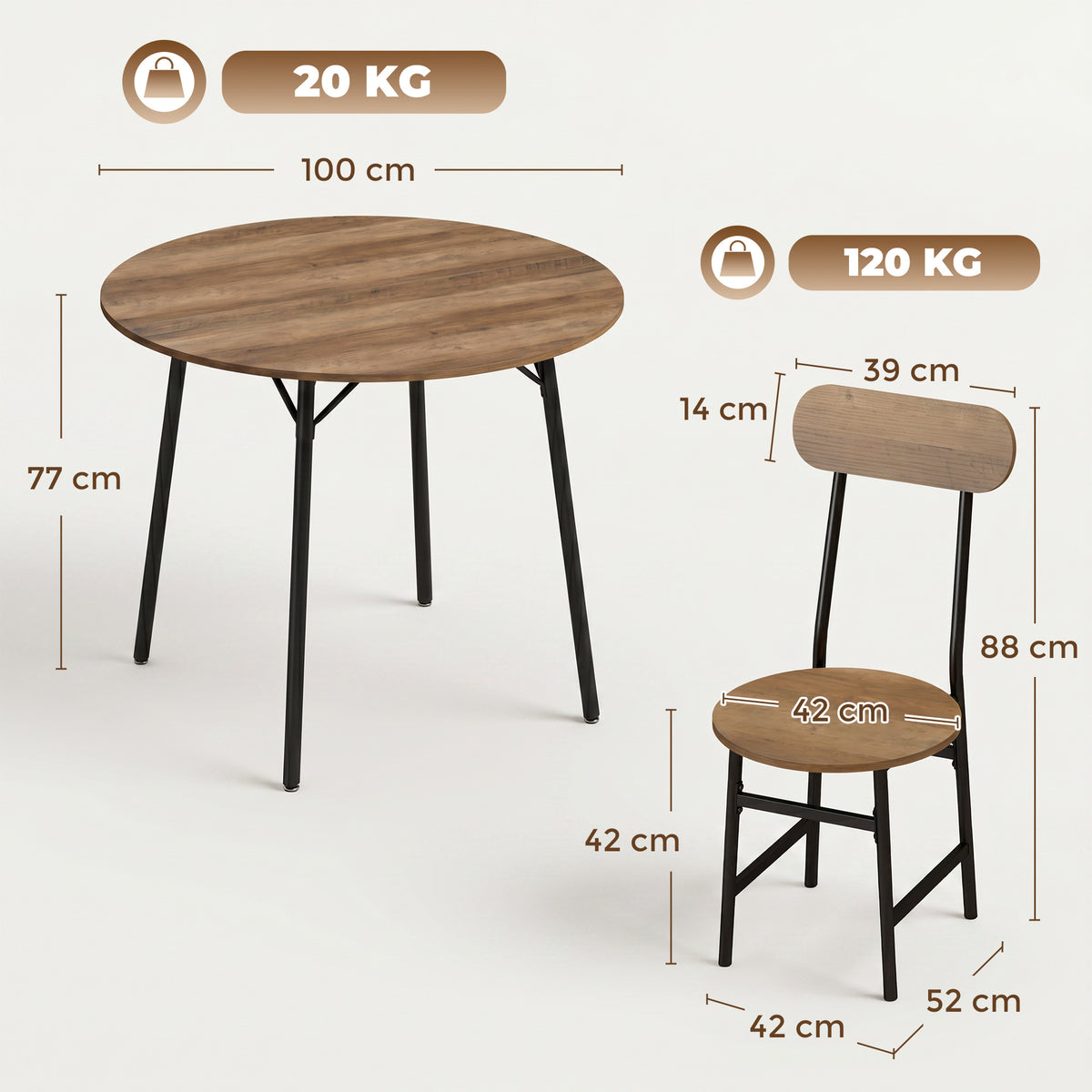 Set da Pranzo Tavolo e 4 Sedie Finitura Naturale