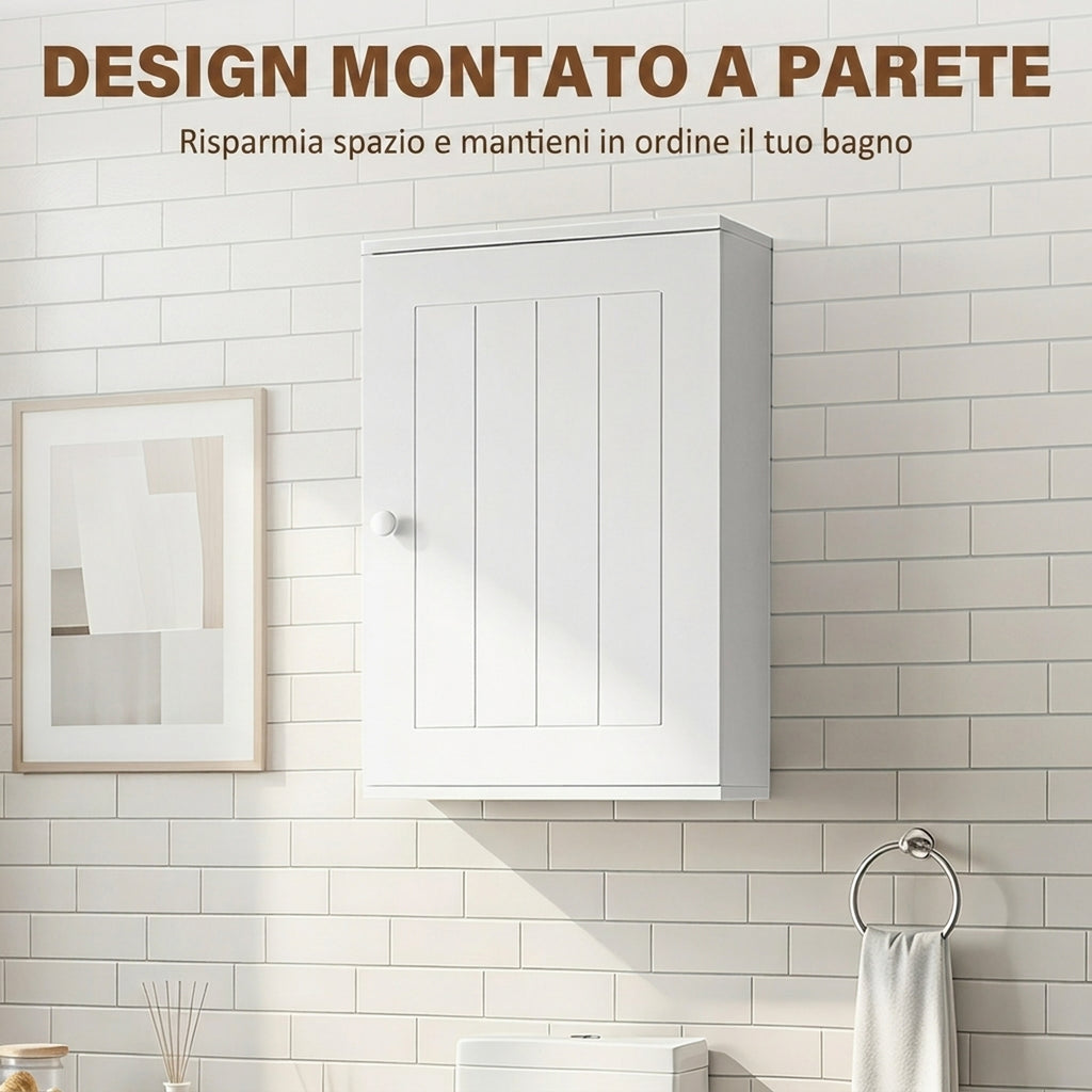 Mobiletto Bagno Sopra WC Bianco con Ripiano e Anta