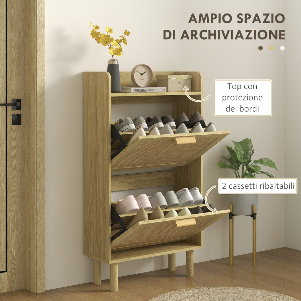 Scarpiera Stretta Rovere con 2 Cassetti Ribaltabili