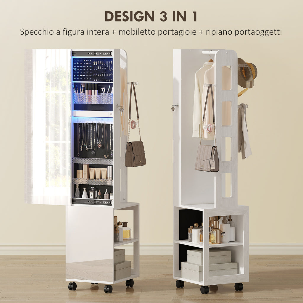 Armadio Portagioie Girevole 360° con Specchio LED