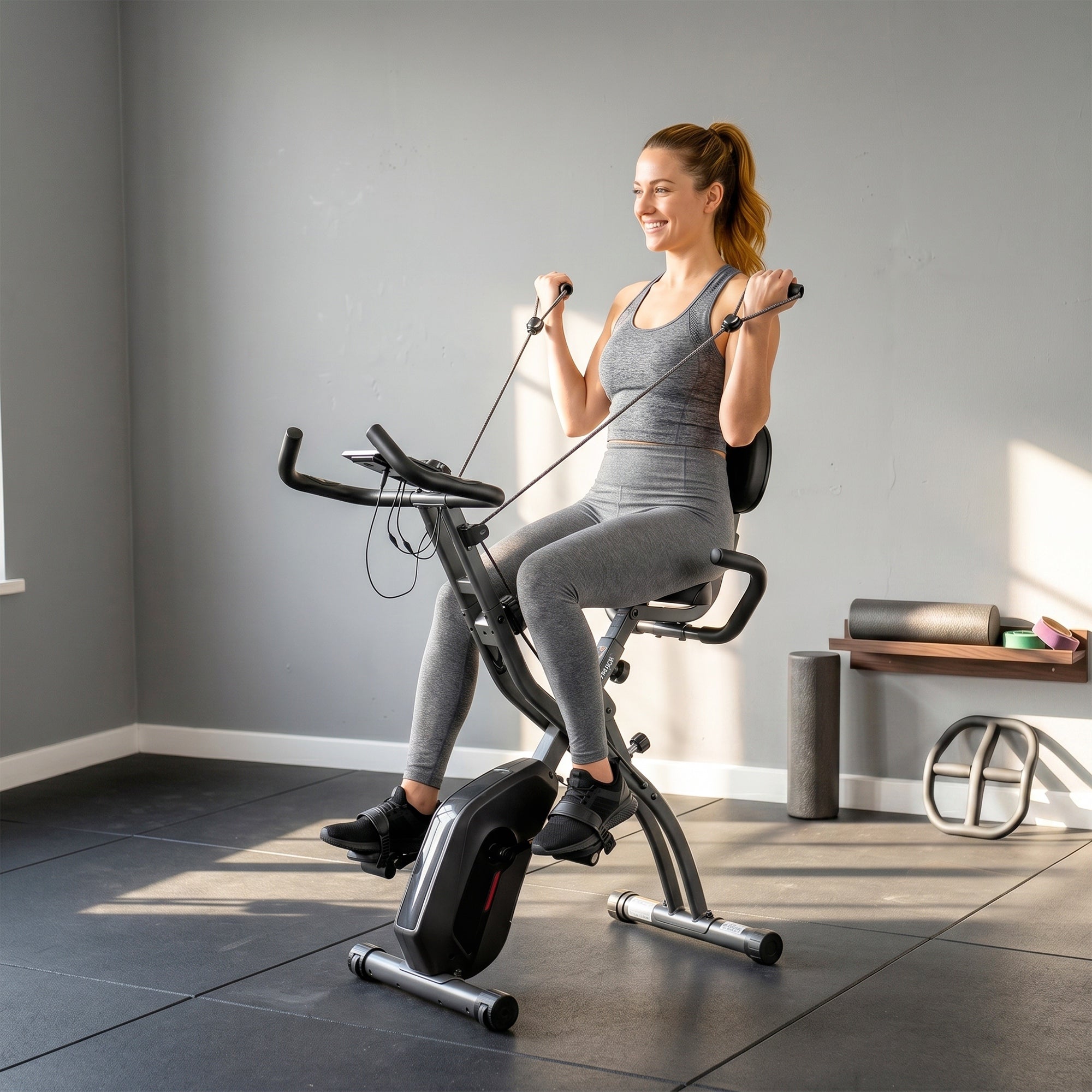 Cyclette Magnetica con Resistenza a 8 Livelli, Display LCD e App Bluetooth, in Acciaio Q195 Nero