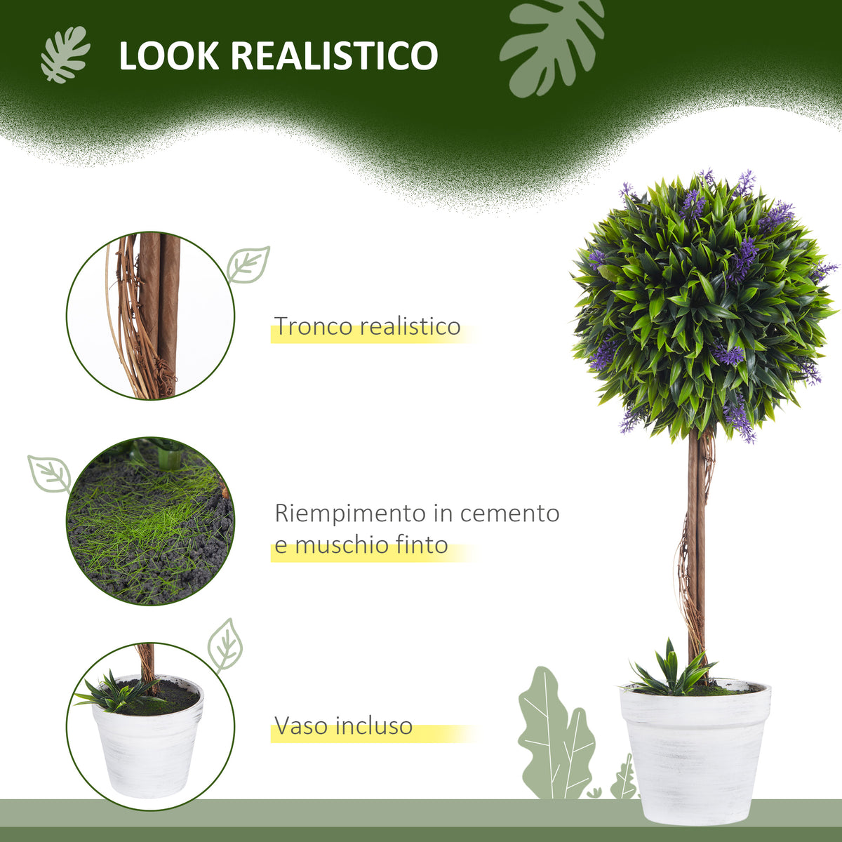 Set 2 Piante Artificiali a Sfera con Lavanda da 60 cm