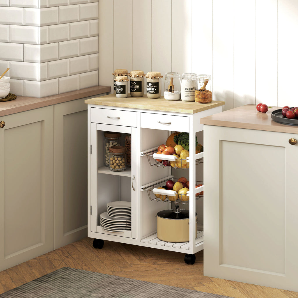Carrello da Cucina in Bambù Bianco con 2 Cassetti