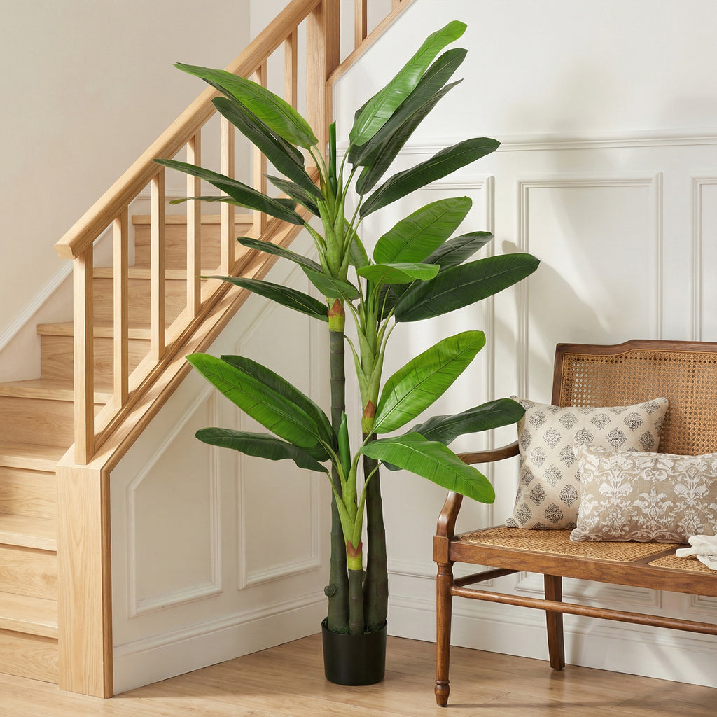 Albero di Banano Artificiale da 180 cm con 18 Foglie