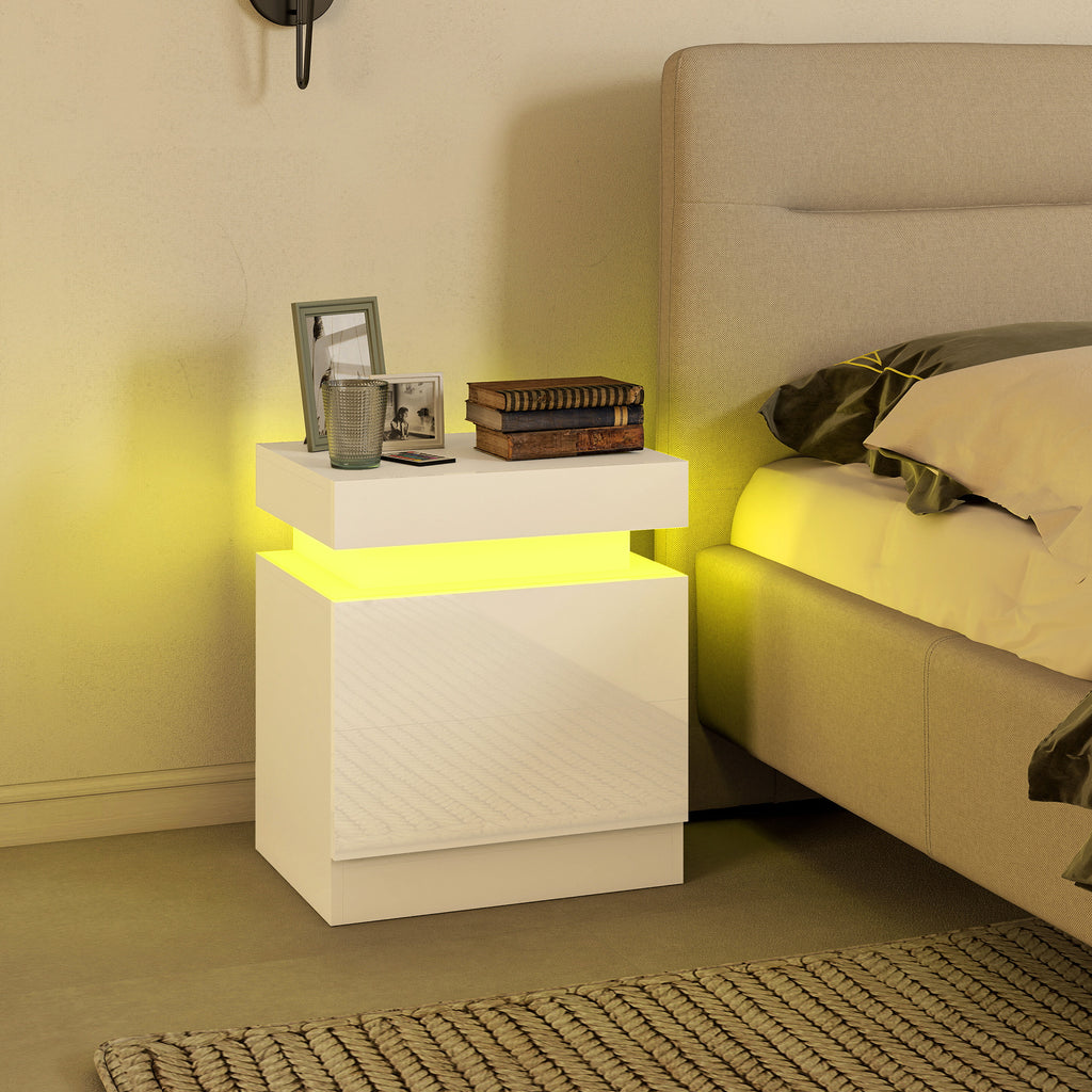 Set 2 Comodini LED a 16 Colori con 2 Cassetti in Legno