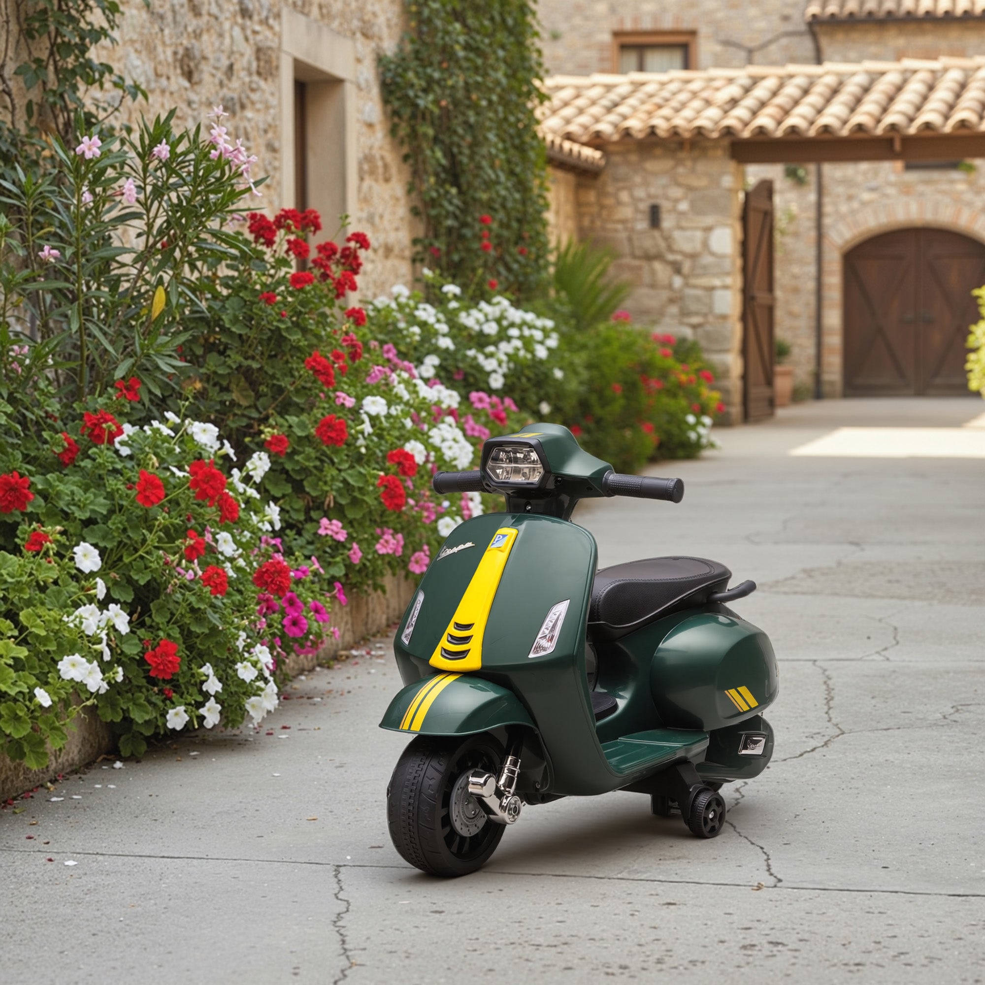 Moto Elettrica Vespa con Licenza Ufficiale 6V per Bambini 2-6 Anni Verde Scuro