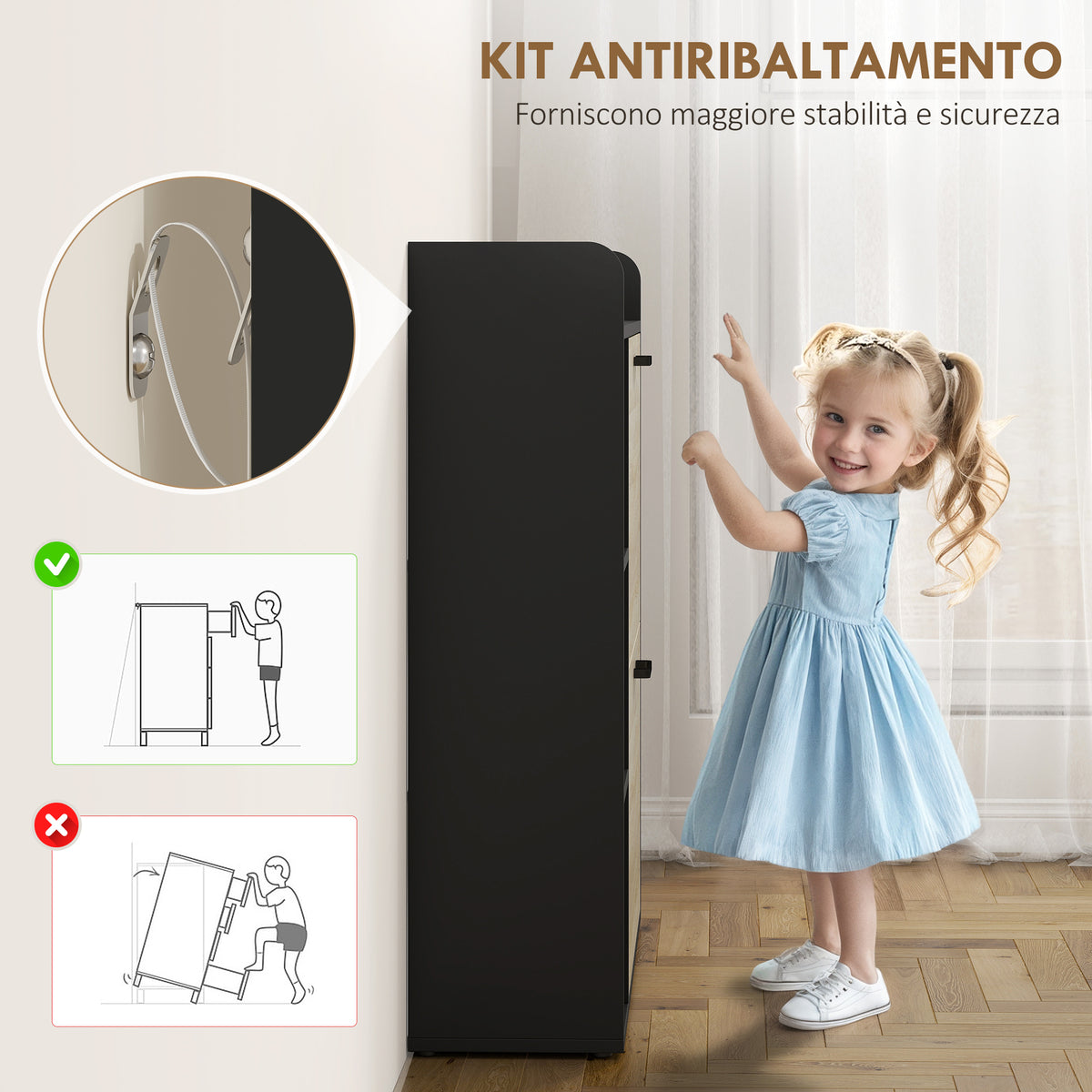 Scarpiera Slim Nera con 2 Cassetti e 3 Vani Aperti