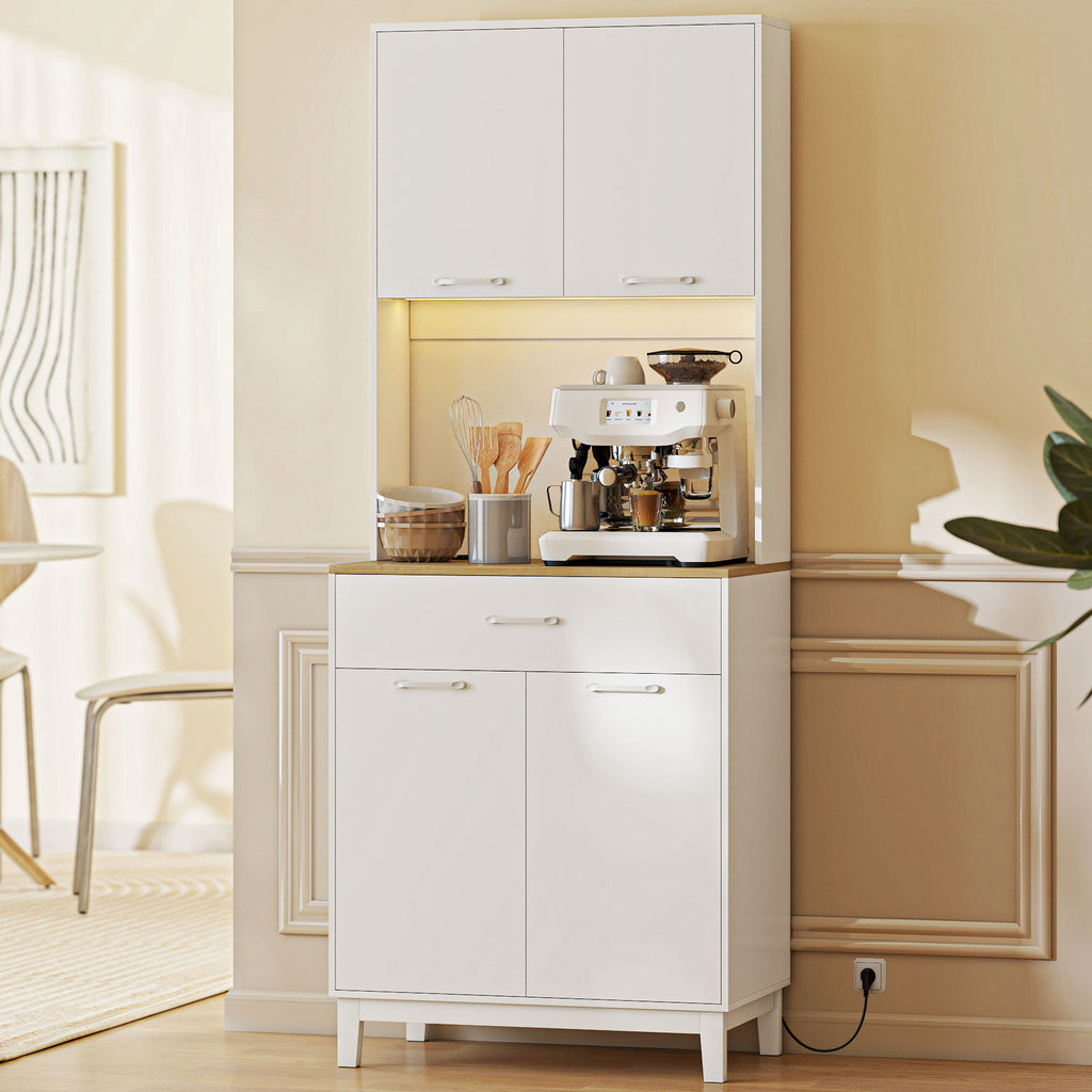 Credenza Moderna con Luci LED, Prese Elettriche e USB, 2 Armadietti e Cassetto