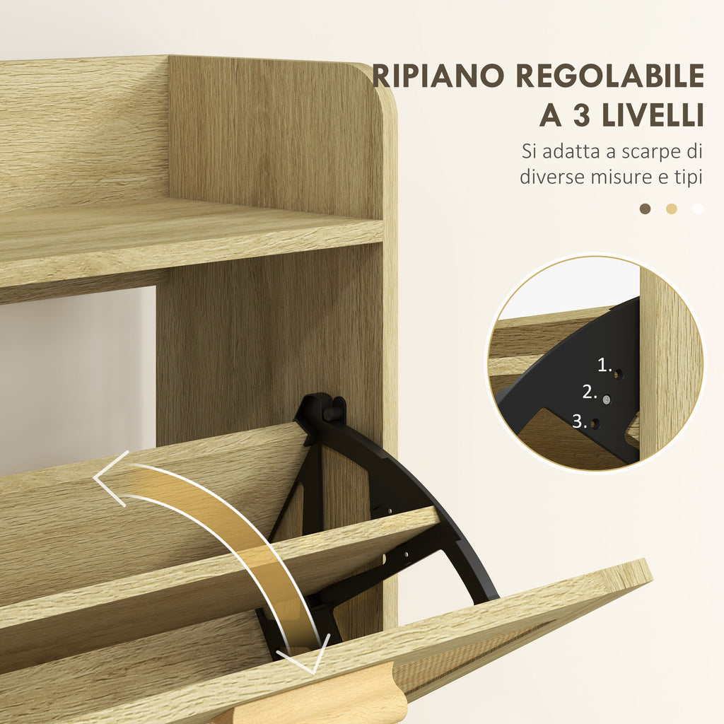 Scarpiera Stretta Rovere con 2 Cassetti Ribaltabili