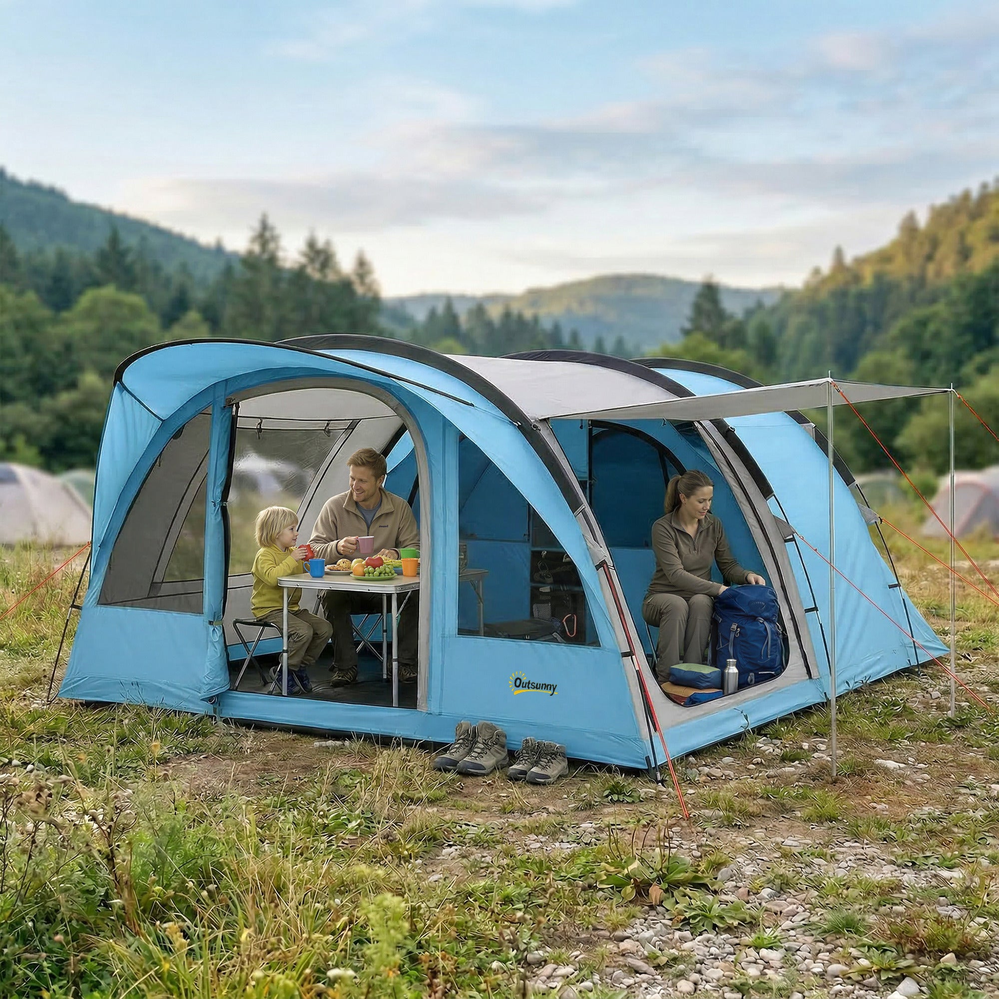 Tenda a Tunnel 4 Posti Familiare con Cabina Letto e Veranda