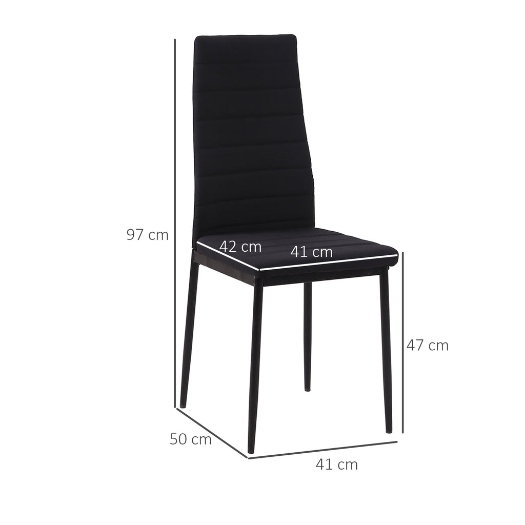 Set 4 Sedie Imbottite Nere Moderne in Metallo e Tessuto
