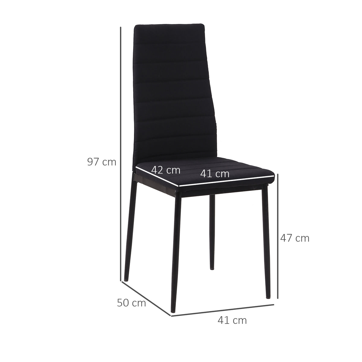 Set 4 Sedie Imbottite Nere Moderne in Metallo e Tessuto