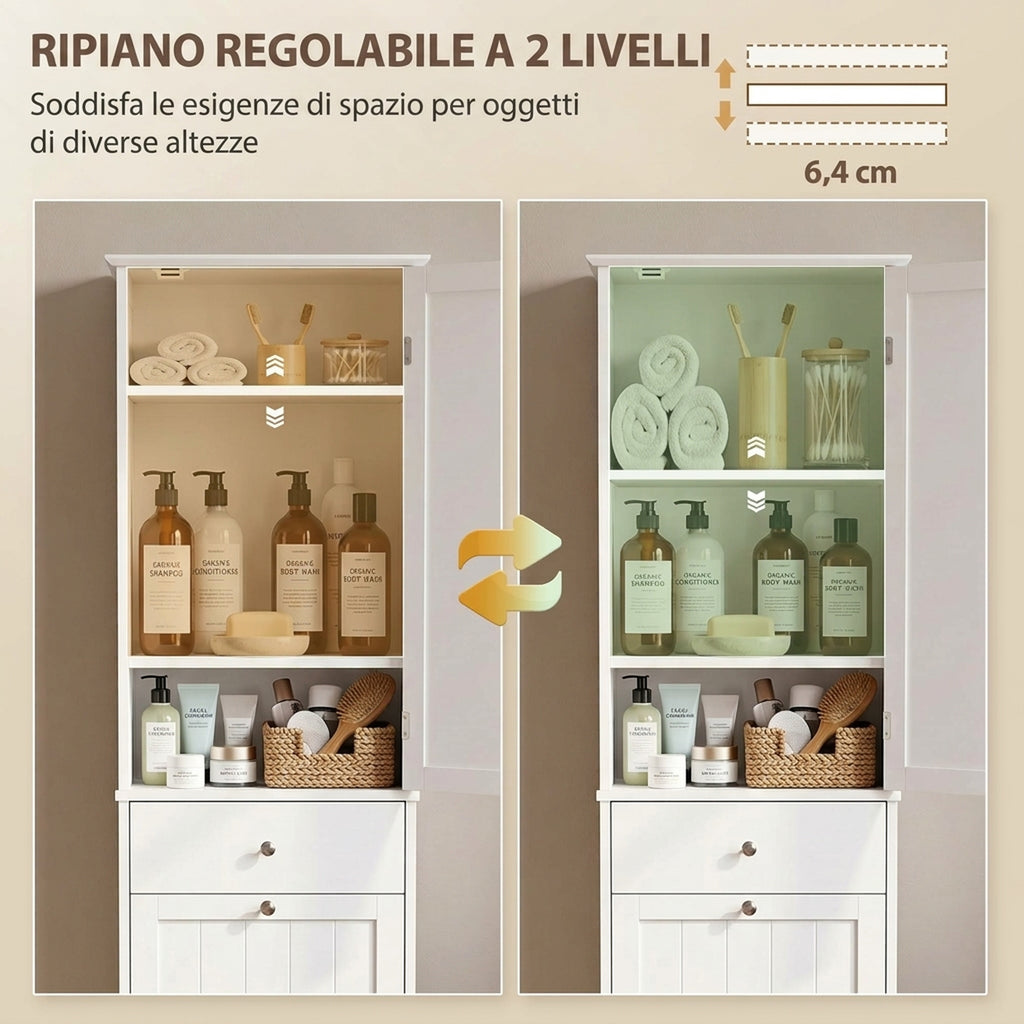 Mobile Bagno a Colonna 180 cm con Cesto Portabiancheria