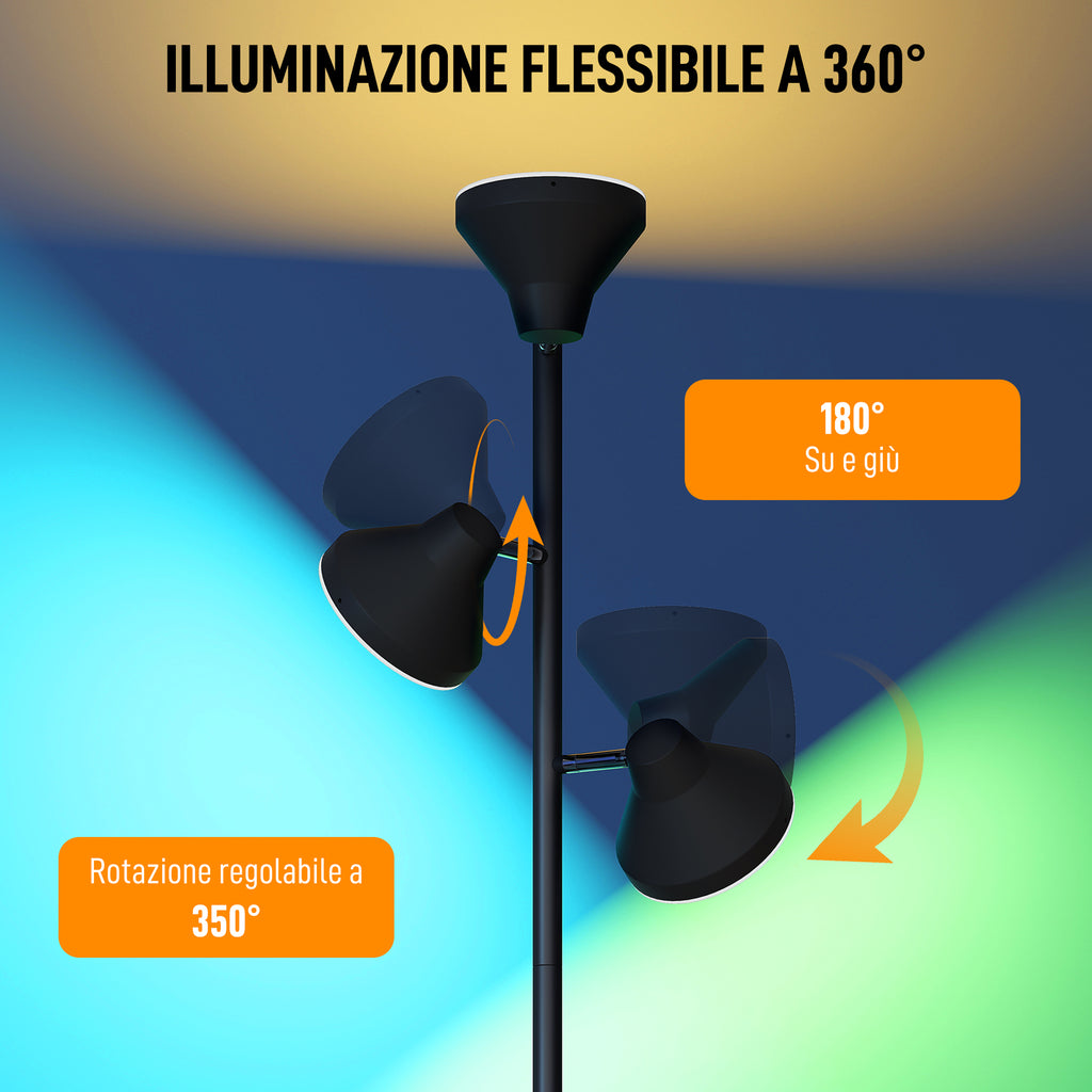 Lampada da Terra con 3 Teste Regolabili e Telecomando
